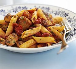 Speedy recipes to make in advance; tasty sausage, mushroom and tomato pasta