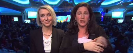 Juggling act: This new mum took her 9-week-old baby to work with her