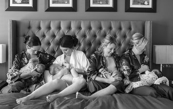 Photographer captures bride and besties breastfeeding before ceremony