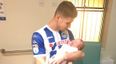Soccer star leaves at half-time and arrives just in time for birth of his son