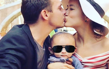 Jonathan Rhys-Meyers and his baby wore matching tuxes last night