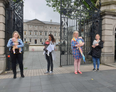 New mothers outside the Dáil today asking for maternity leave extension
