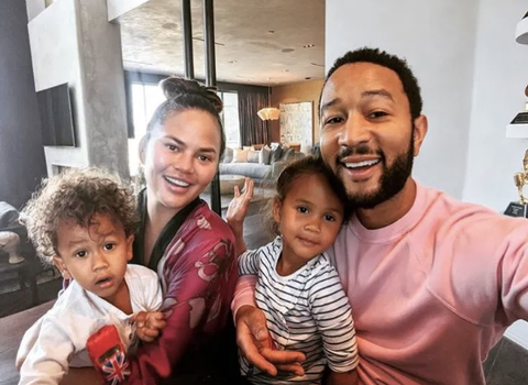 Chrissy Teigen home-school set up