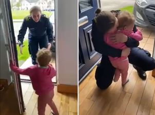 No, you’re crying! An Irish mother reunited with her child as she returns from Navy ship
