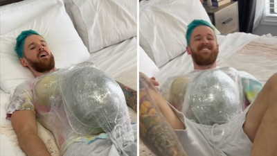 WATCH: Man ‘simulates’ being pregnant, can’t get out of bed