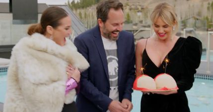 Fans weirded out by Real Housewife’s husband licking a cake replica of her co-star’s breasts