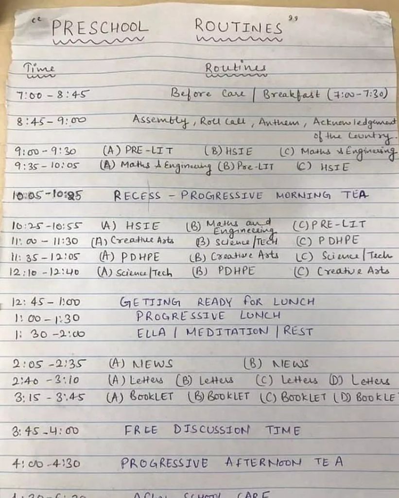 Mum furious after seeing four-year-old child's 'ridiculous' nursery schedule